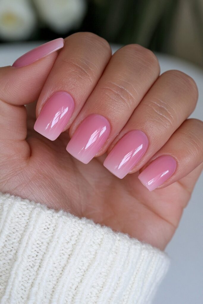 Milky pink short August nails