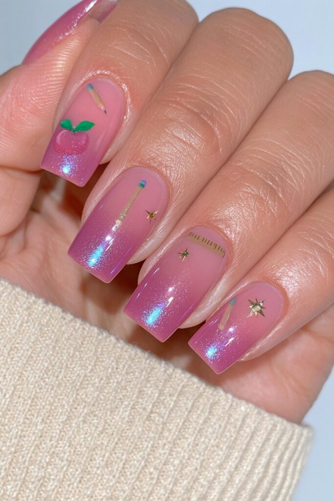 22 Back to School Nails for Teachers That Are Professional 8 Mixed school motif nail set