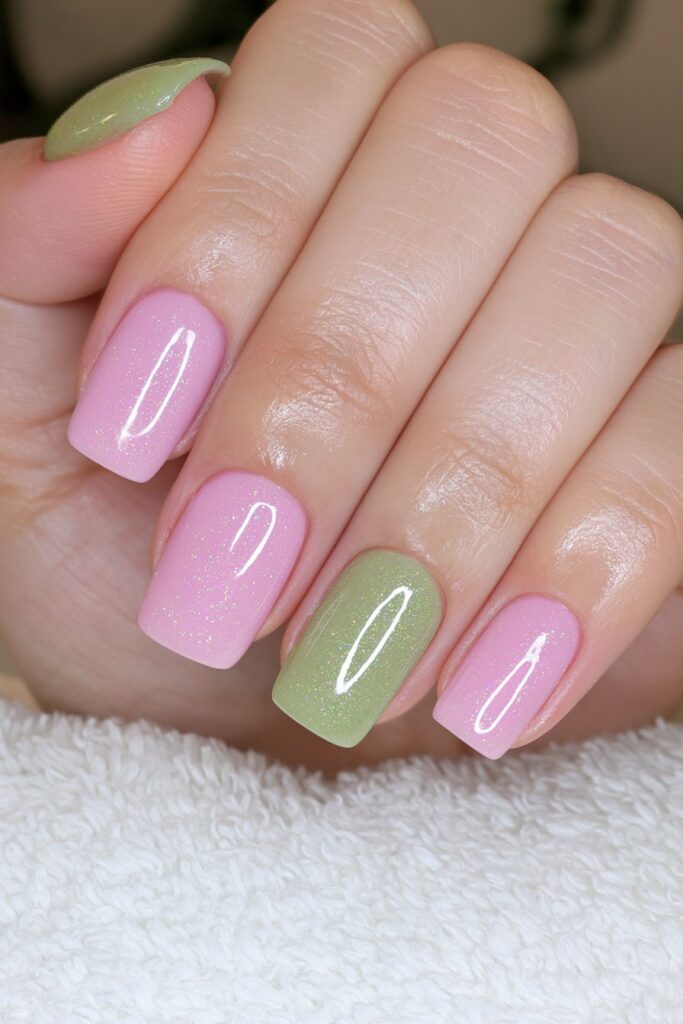Olive green minimalist nails