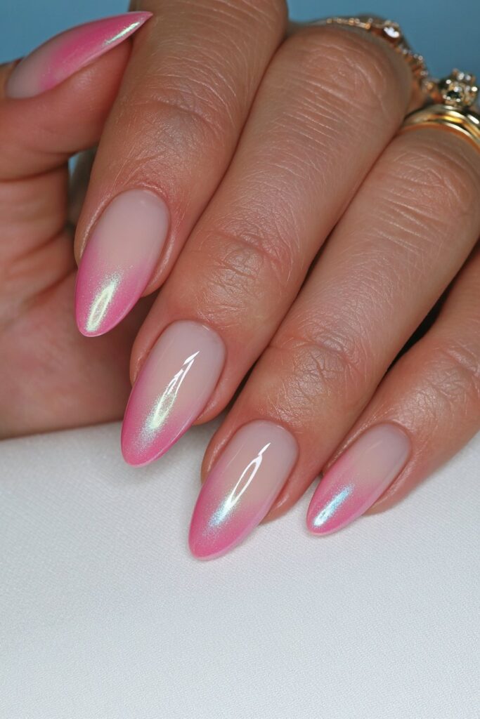 Pearl chrome almond nails