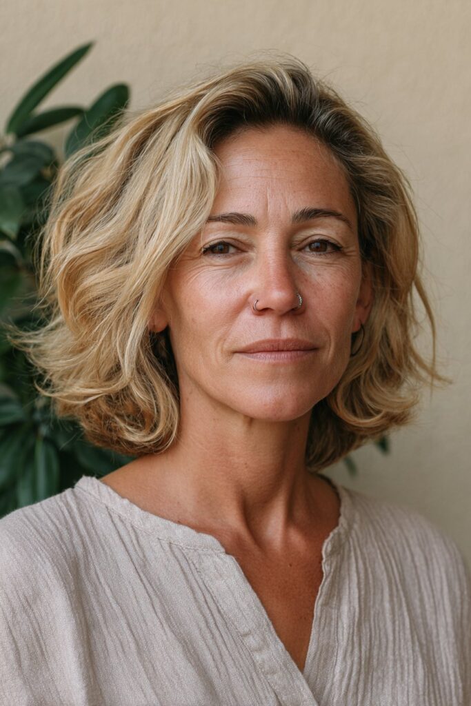 25 Layered Lob Hairstyles for Women Over 50 That Add Volume 5 Piecey textured lob for women over 50