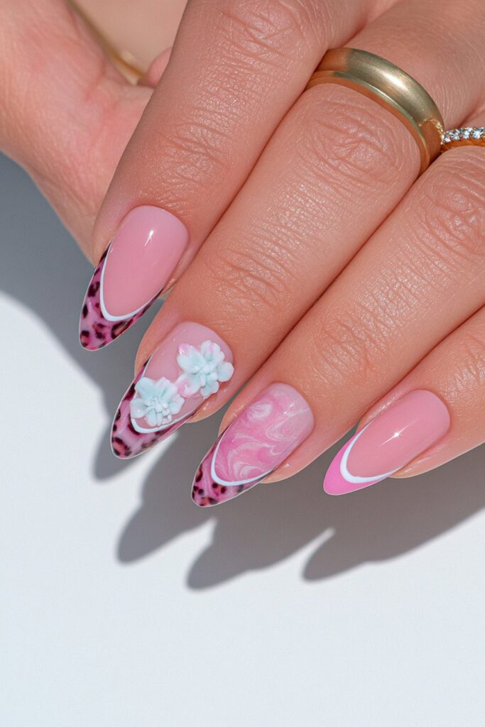 Pink cheetah print nails