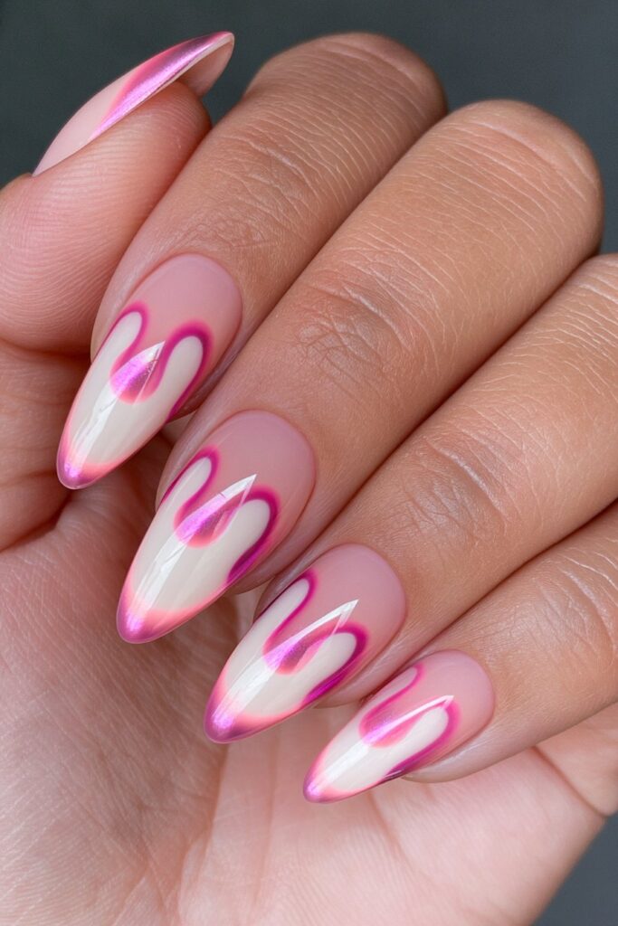 Pink chrome blob nail design