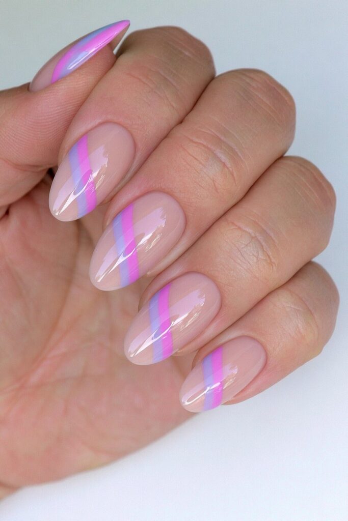 Pink diagonal stripe nails