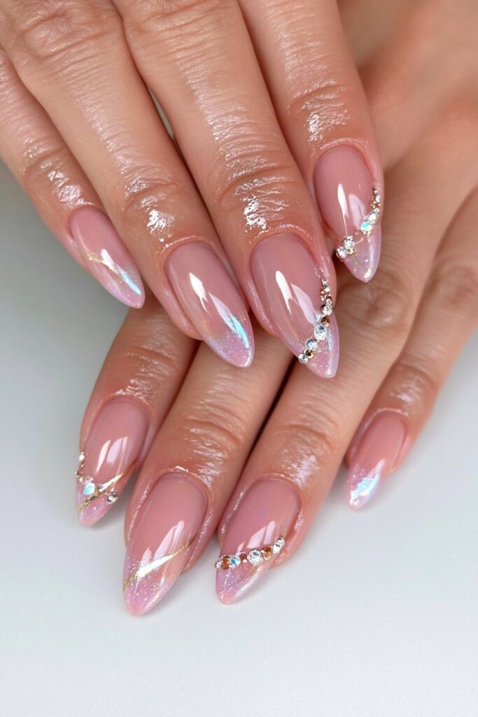Pink glitter fade Leo nails