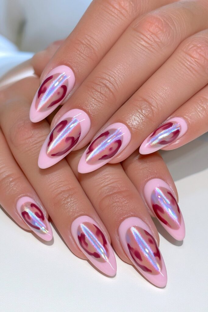 Pink leopard cat-eye nails