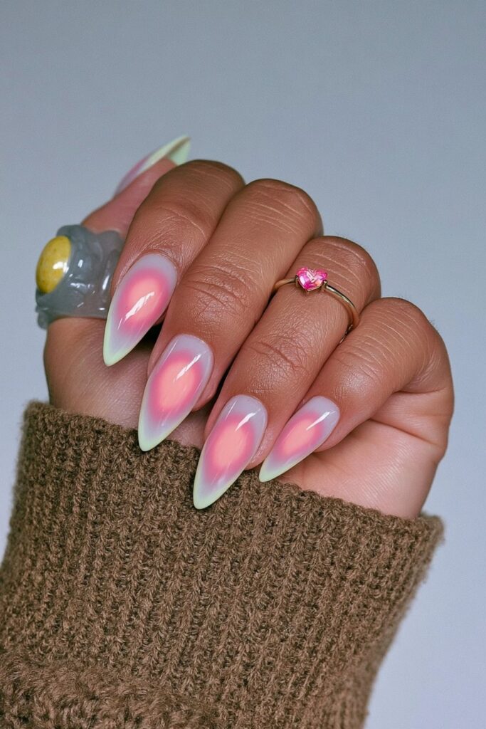 Pink orange aura blend nails