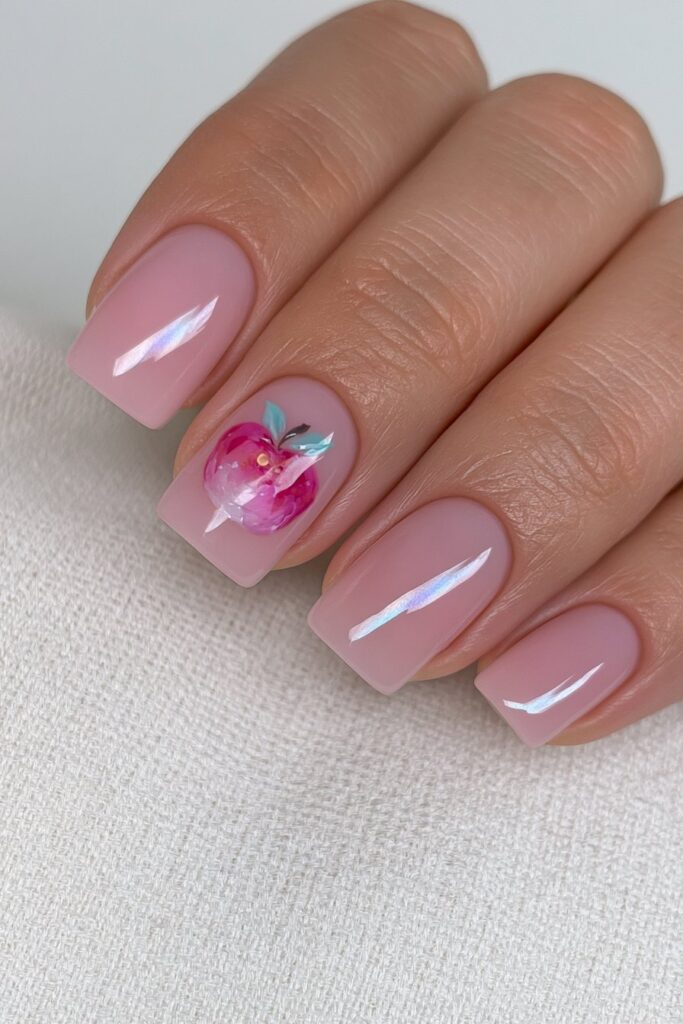 22 Back to School Nails for Teachers That Are Professional 5 Red apple accent teacher nails