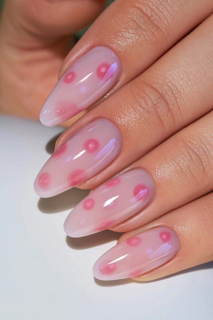Red polka dot almond nails