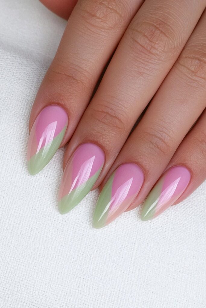 Sage and sand two-tone nails