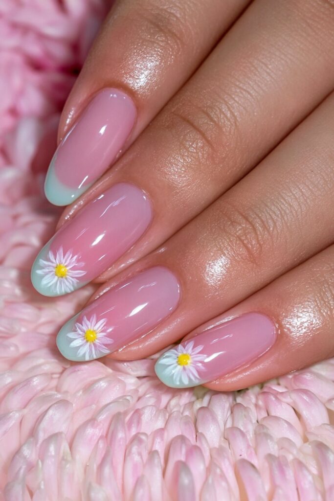 Seafoam green daisy nails
