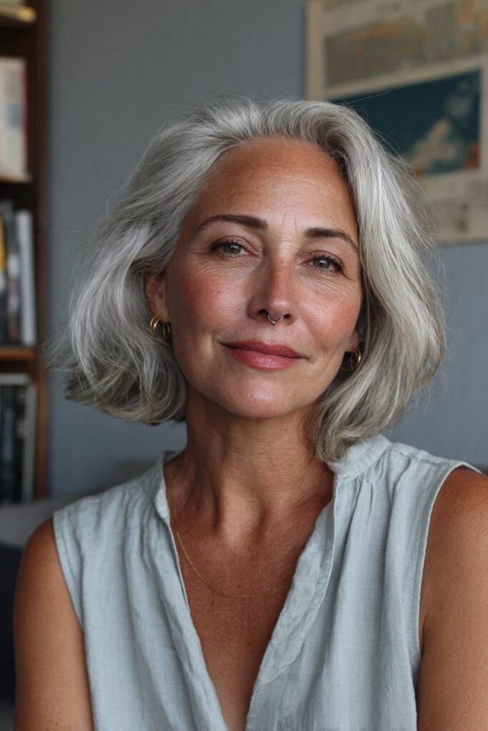 Grey shag haircut for women over 50
