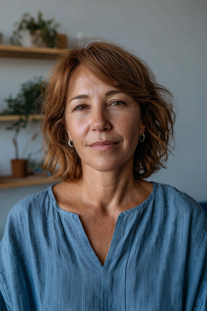 25 Layered Lob Hairstyles for Women Over 50 That Add Volume 3 Shaggy lob with curtain bangs