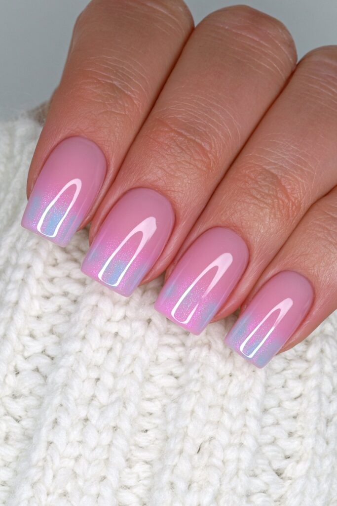 Sheer pink shimmer short nails