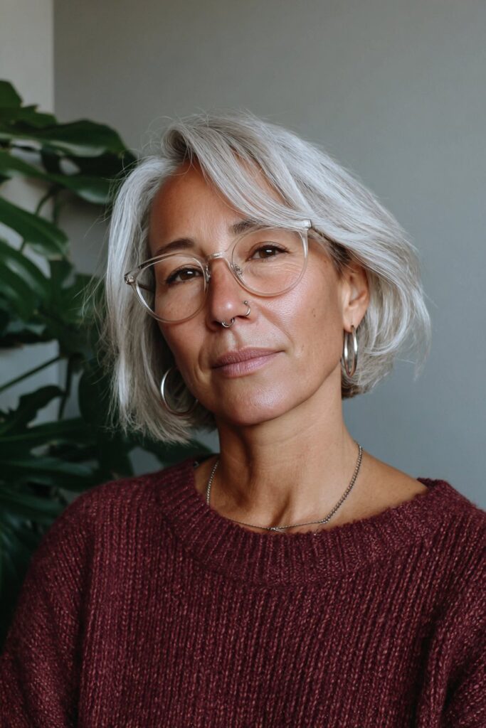 25 Short Hairstyles for Women Over 50 With Glasses 11 Short crop with side-swept bangs