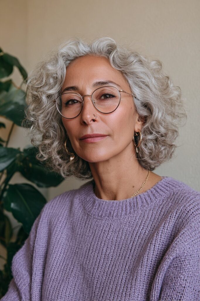 25 Short Hairstyles for Women Over 50 With Glasses 8 Short curly bob with glasses over 50