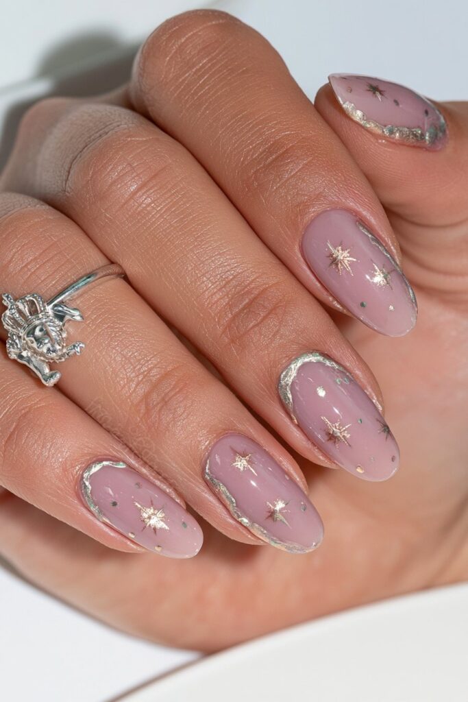 Short pink Leo symbol nails