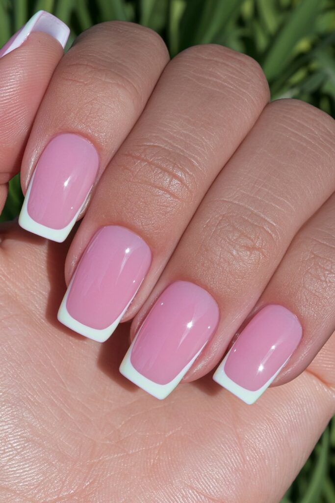 Short square French tip nails