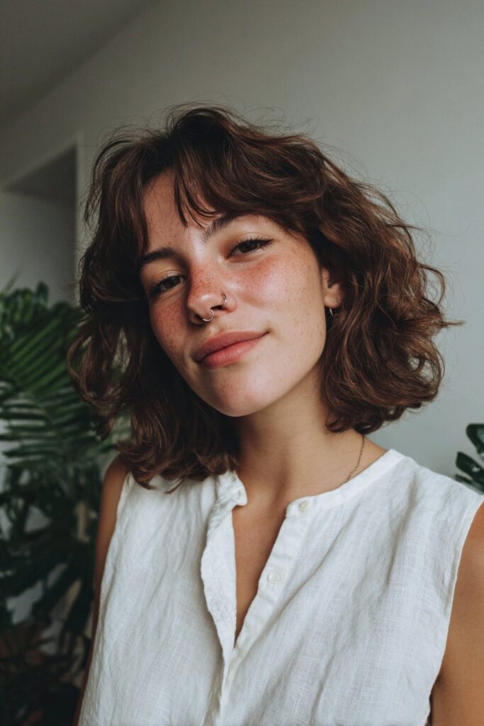 Short wolf cut with curtain bangs