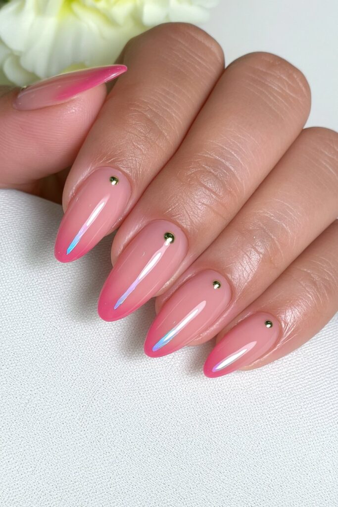 Single gold dot accent nails