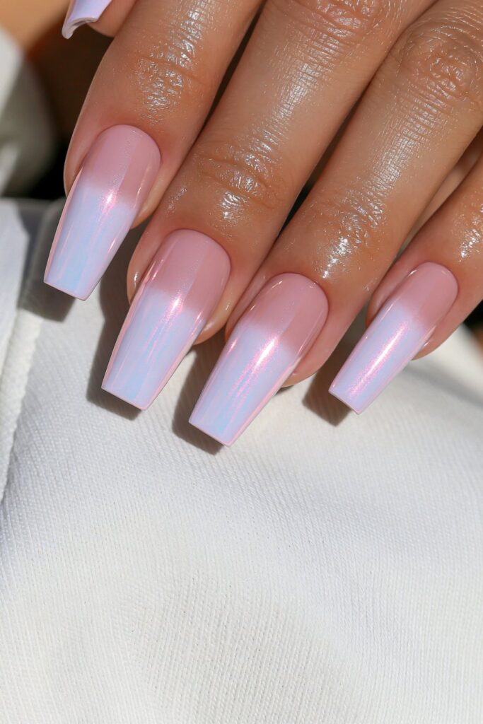 Sky blue chrome nails