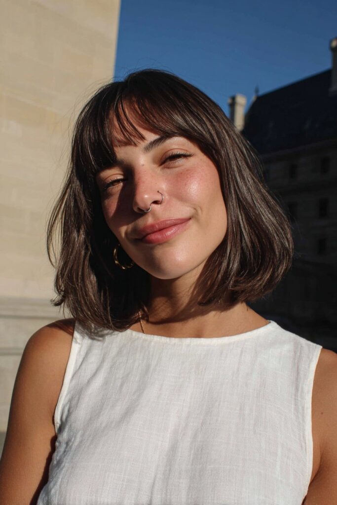 Sleek wolf cut with bangs