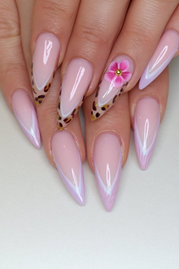 Pink French tips with Leo glyph