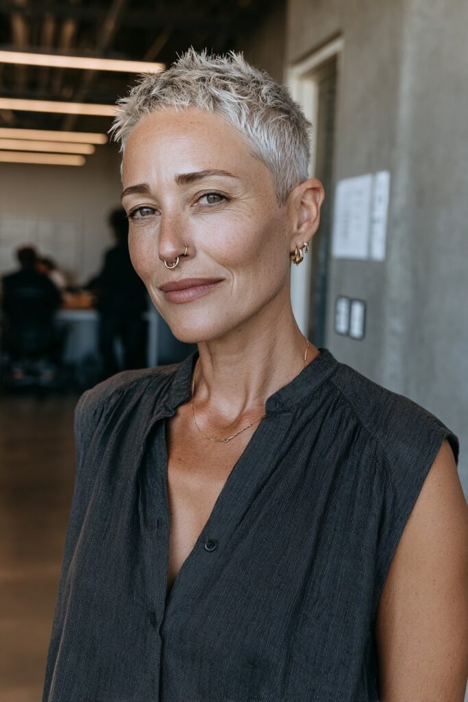 12 Undercut Edgy Choppy Pixie Cuts for Women Over 50 (Bold & Fierce) 8 Spiky undercut pixie for women over 50