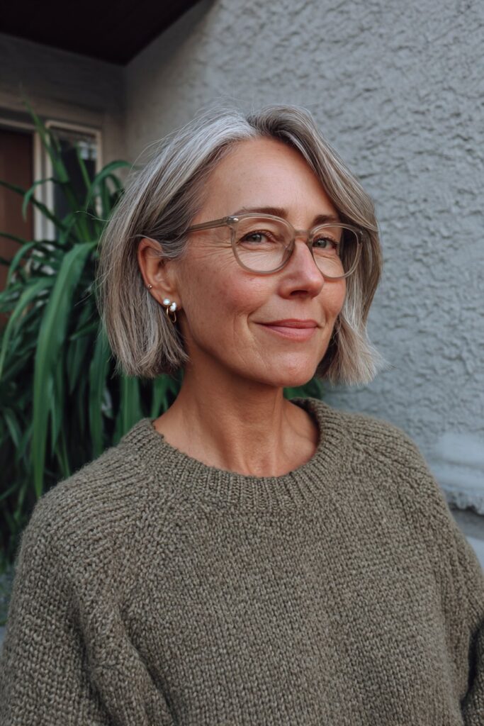 25 Short Hairstyles for Women Over 50 With Glasses 10 Textured A-line bob with glasses over 50