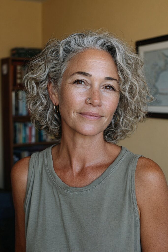 Grey textured crop for women over 50