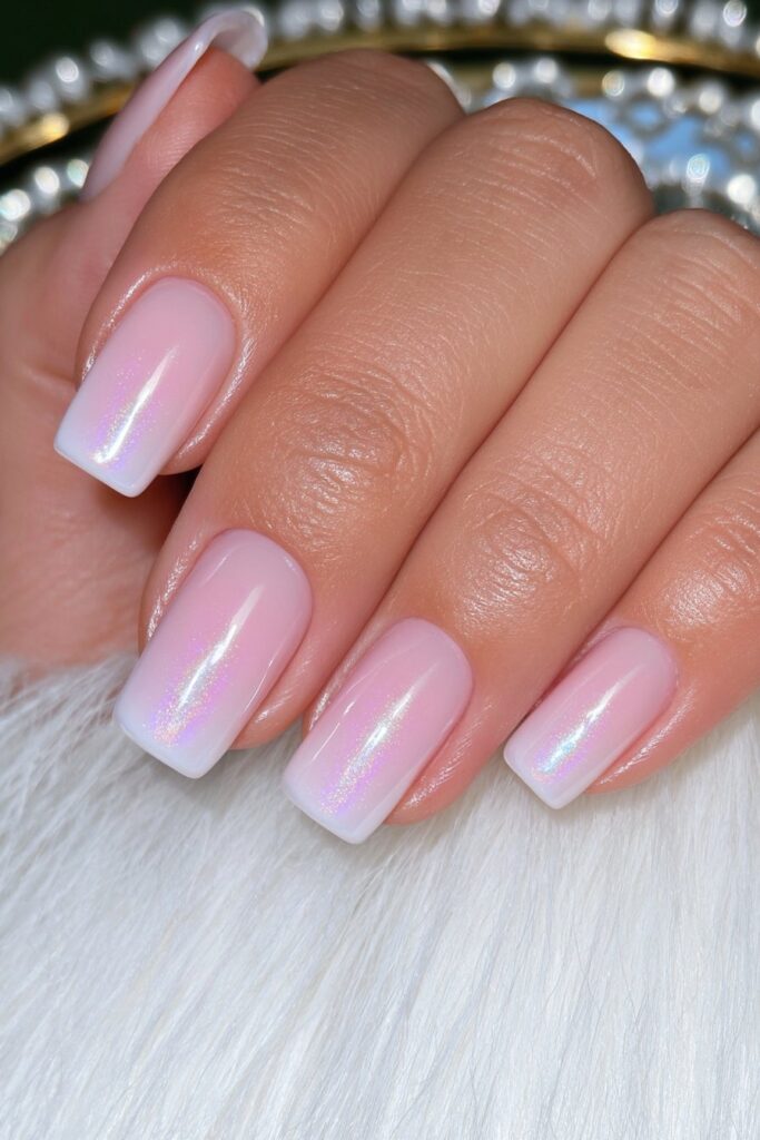Warm beige glossy short nails