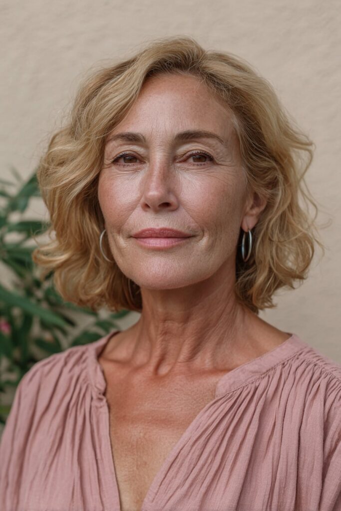 25 Layered Lob Hairstyles for Women Over 50 That Add Volume 7 Wavy layered lob for women over 50