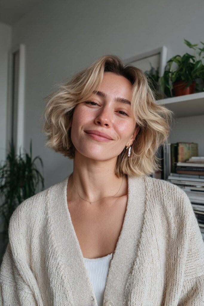 25 Medium Length Wispy Haircuts for Soft Effortless Movement 18 Wispy collarbone bob haircut