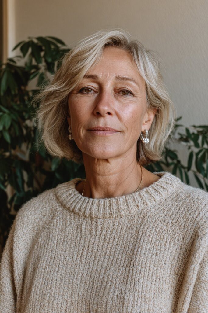 25 Medium Short Wispy Haircuts for Women Over 60 13 Feathered bob with side part