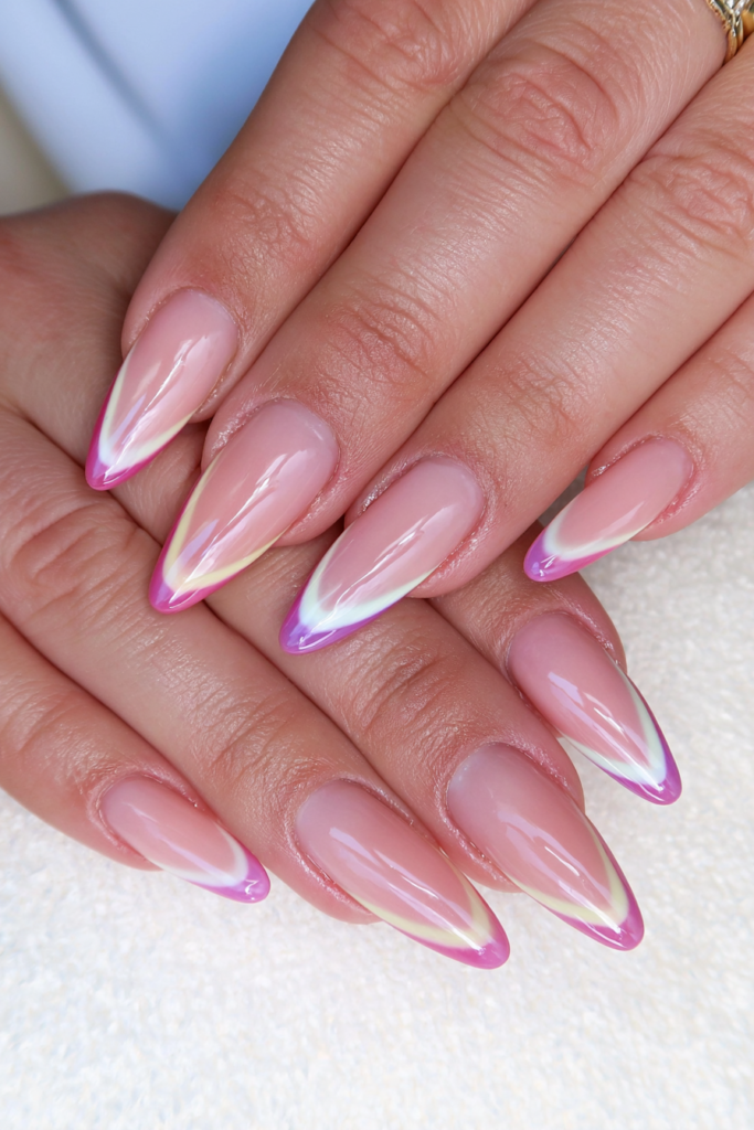 Butter yellow tip almond nails