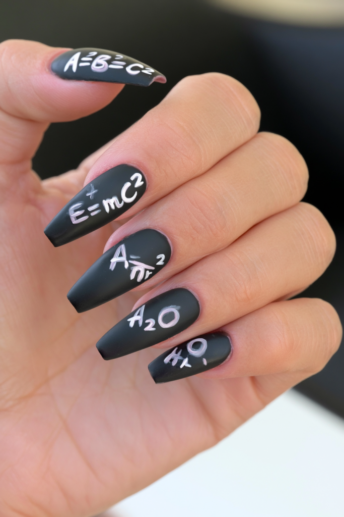 22 Back to School Nails for Teachers That Are Professional 9 Math equation chalkboard teacher nails