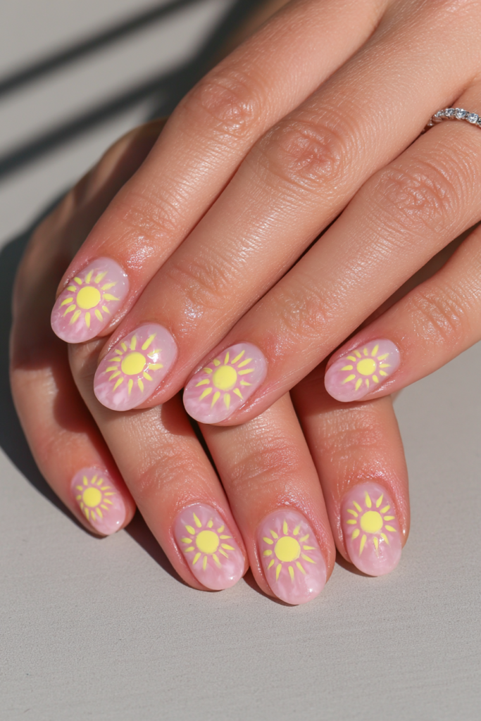 Sun motif nail design