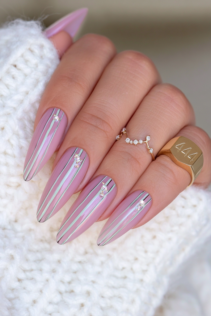 Two-tone vertical stripe short nails
