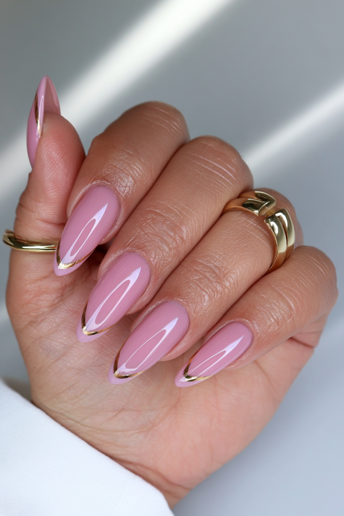 Gold chrome accent nail