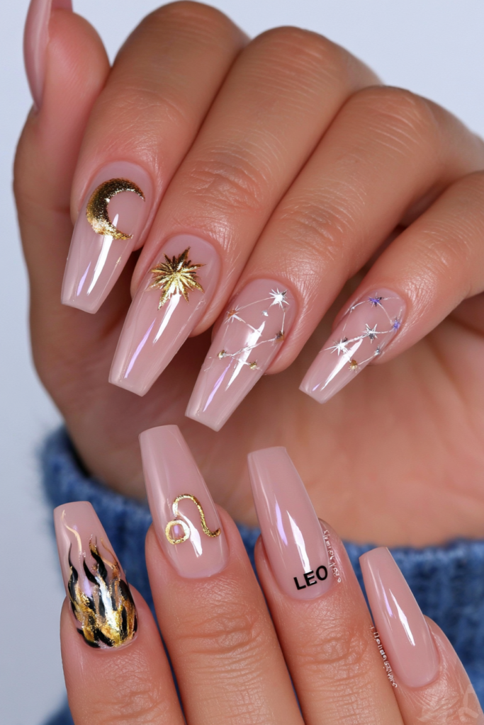 Leo constellation accent nails