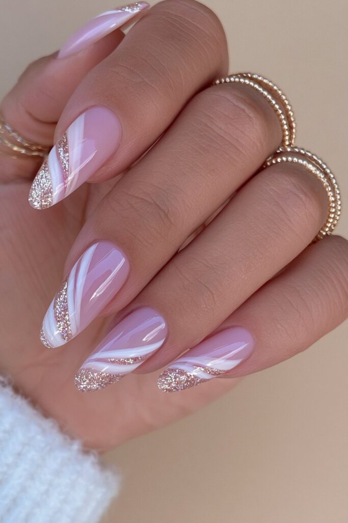 3D gold swirl glitter nails