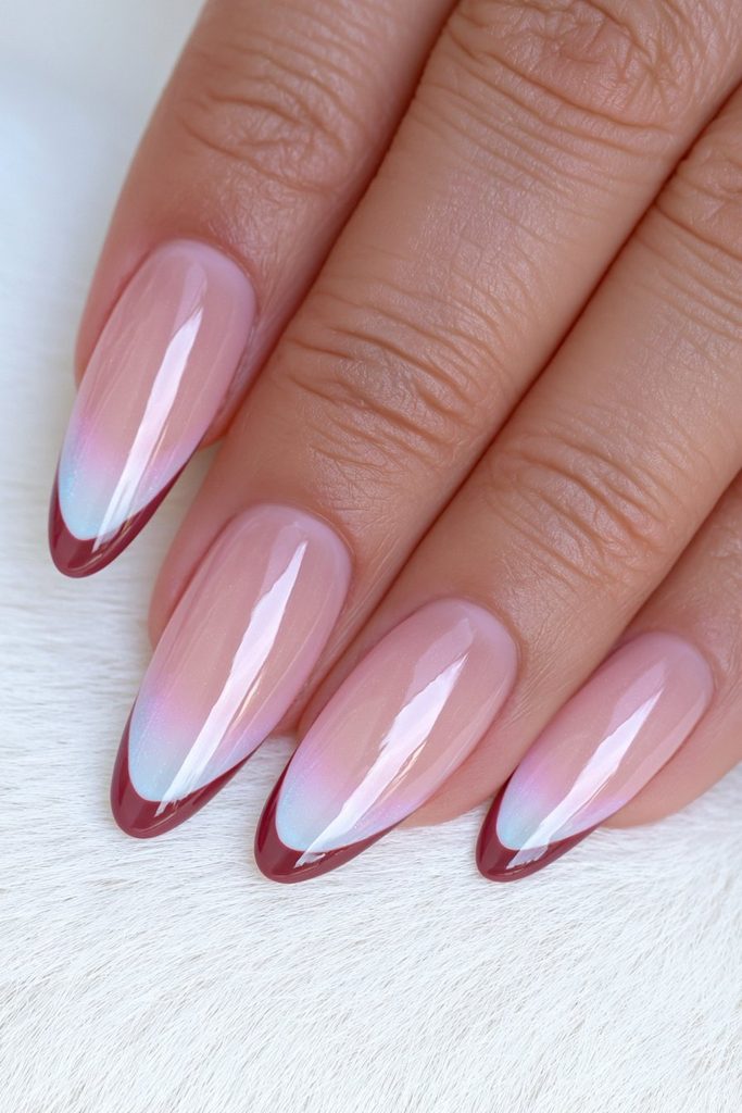 Amber jelly nails with rich chocolate French tips
