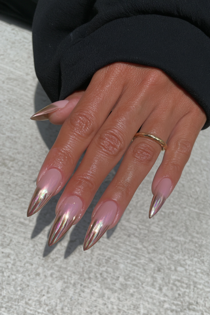 Antique gold metallic almond nails
