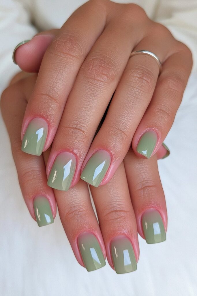 Avocado green squoval nails