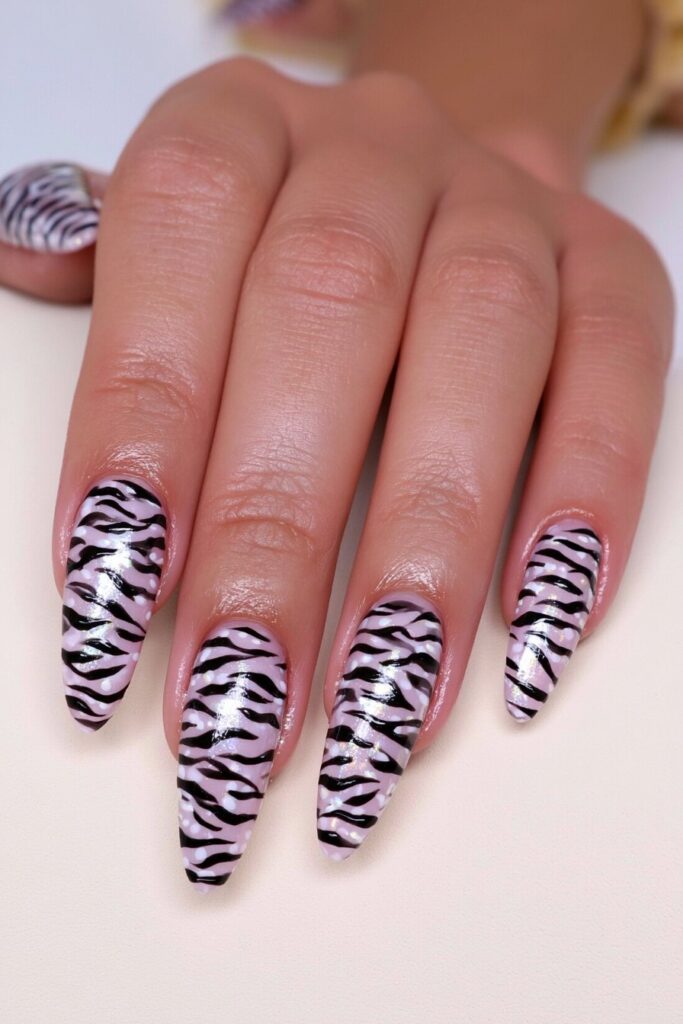 Black white zebra dot nails