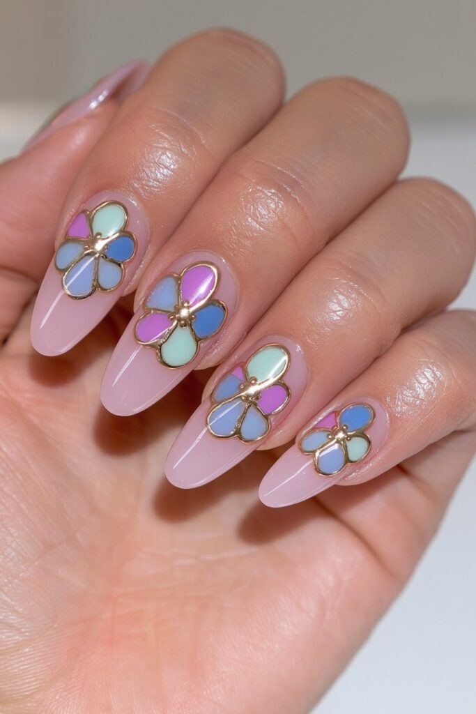 22 Blue Jelly Nail Designs for a Sheer, Glassy Manicure 5 Blue jelly stained-glass nail art