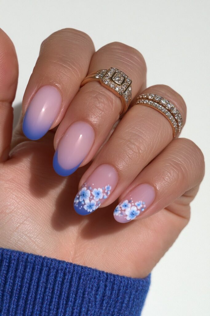 22 Blue Jelly Nail Designs for a Sheer, Glassy Manicure 7 Blue jelly white detail nails