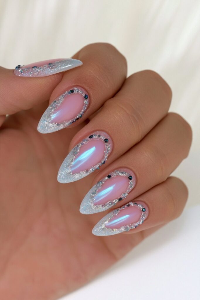 22 Blue Jelly Nail Designs for a Sheer, Glassy Manicure 15 Blue jelly silver foil nails