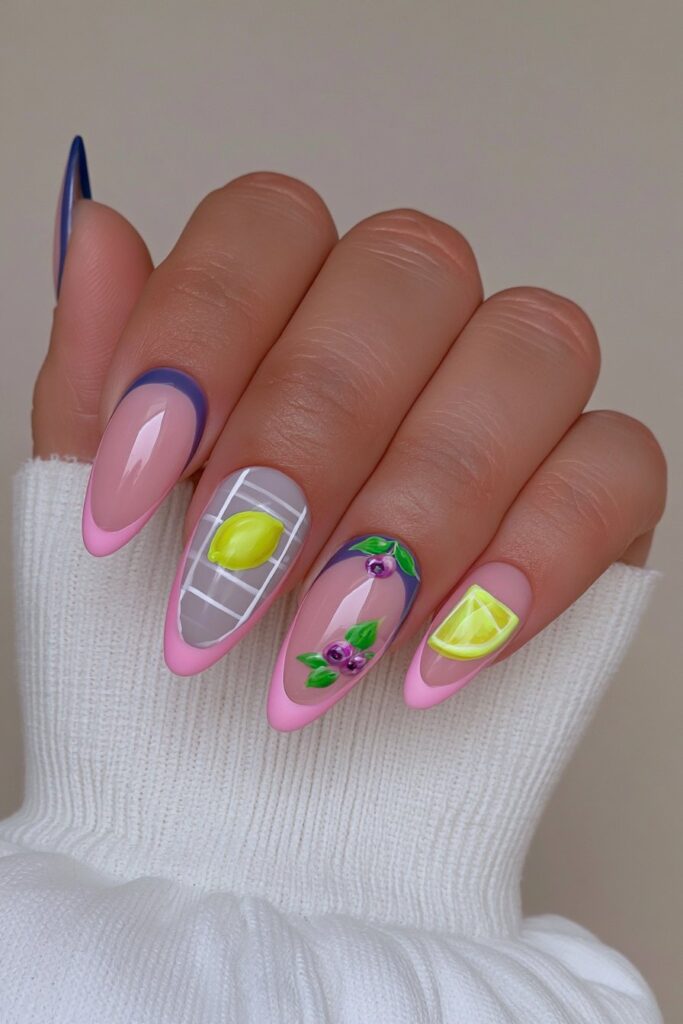 22 Butter Yellow Nail Ideas for the Prettiest Manicure 8 Blueberry lemonade nail design