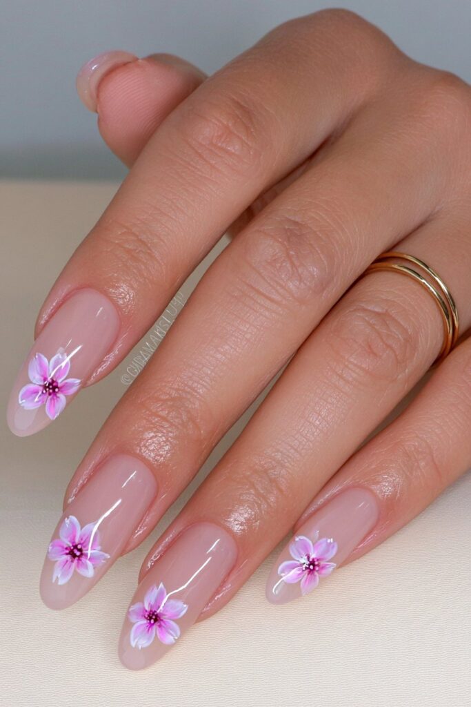 Blush pink floral almond nails